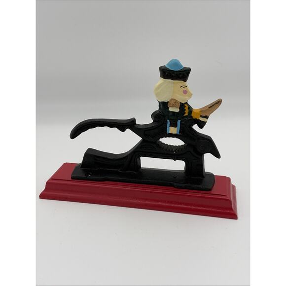 Vintage Cast Iron Nutcracker w/ Hand-Painted Nutcracker Soldier on Red Base - Picture 1 of 7